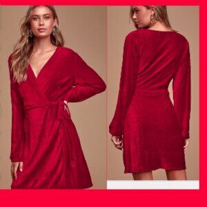 Vacate Coastal Crushed Red Velvet Wrap Dress SZ XS
